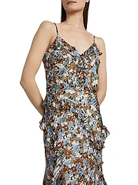 Avenel Silk Floral Ruffle Midi-Dress