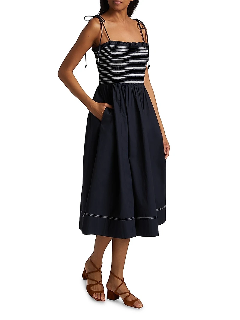 Kaela Cotton Striped Midi-Dress
