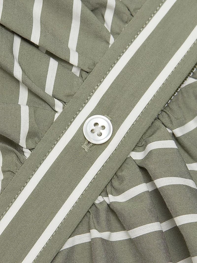 Devra Ruched Striped Stretch-Cotton Button-Front Top