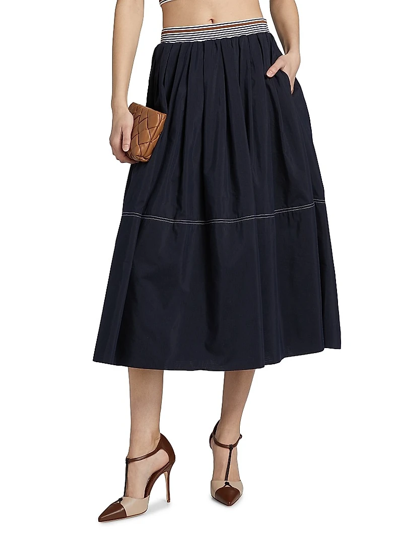 Evelina Cotton-Silk Midi-Skirt