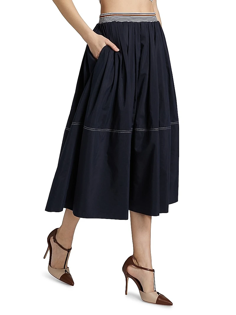 Evelina Cotton-Silk Midi-Skirt
