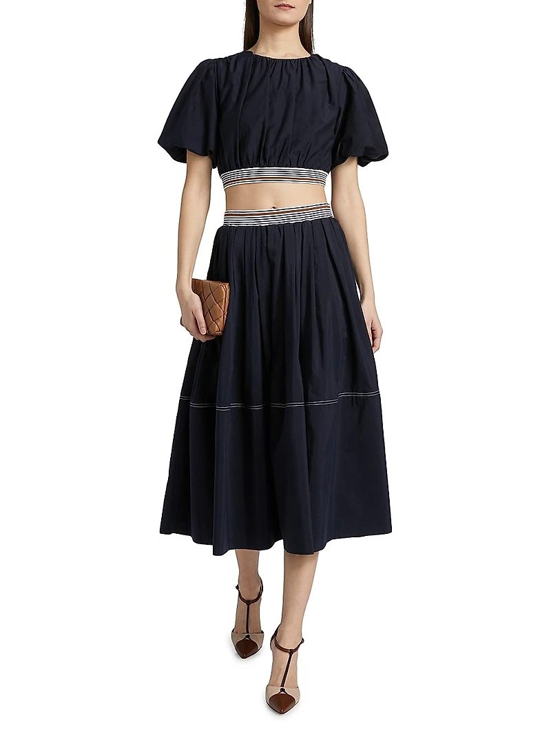 Evelina Cotton-Silk Midi-Skirt