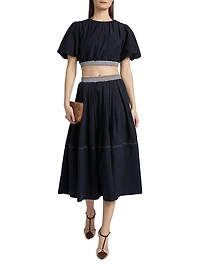 Evelina Cotton-Silk Midi-Skirt