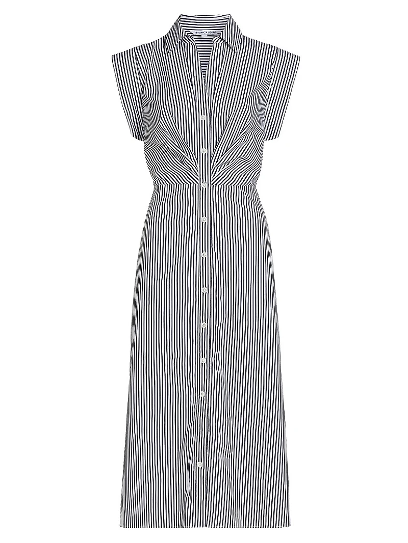Haydon Striped Button-Front Midi-Dress