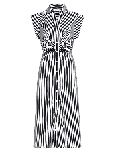 Haydon Striped Button-Front Midi-Dress