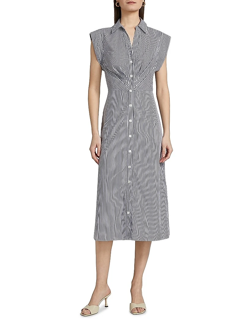 Haydon Striped Button-Front Midi-Dress