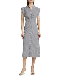 Haydon Striped Button-Front Midi-Dress