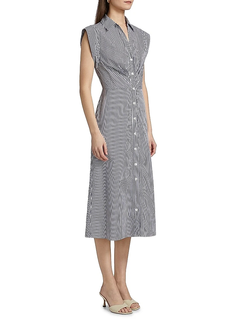 Haydon Striped Button-Front Midi-Dress