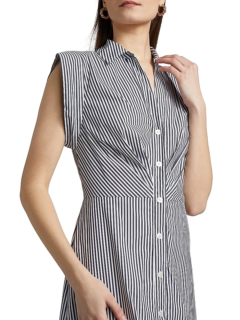 Haydon Striped Button-Front Midi-Dress