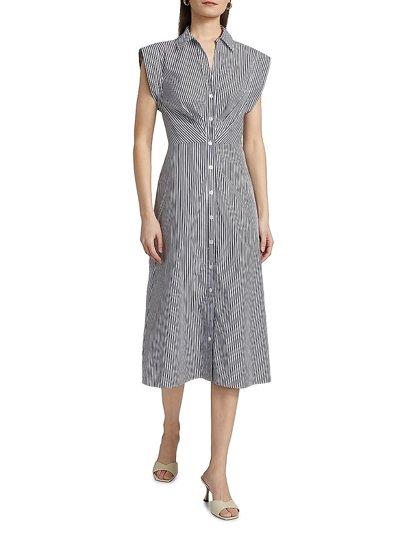 Haydon Striped Button-Front Midi-Dress