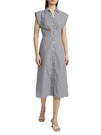 Haydon Striped Button-Front Midi-Dress