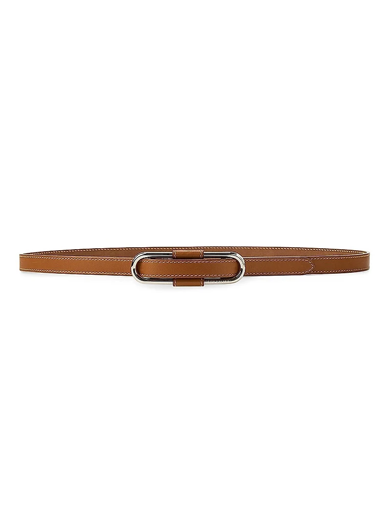 Oval Buckle Skinny Leather Belt