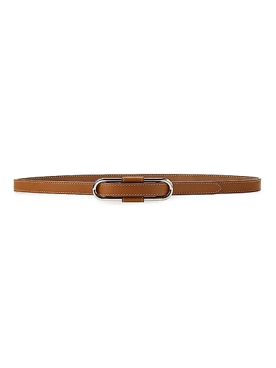 Oval Buckle Skinny Leather Belt