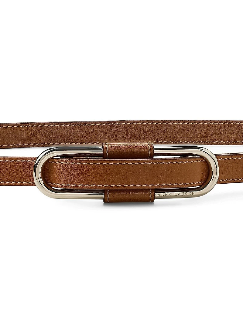 Oval Buckle Skinny Leather Belt