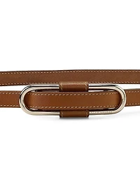 Oval Buckle Skinny Leather Belt