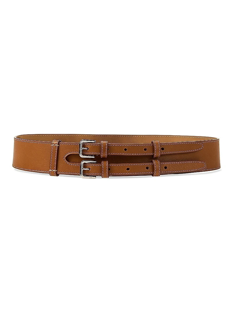 Double-Buckle Leather Belt