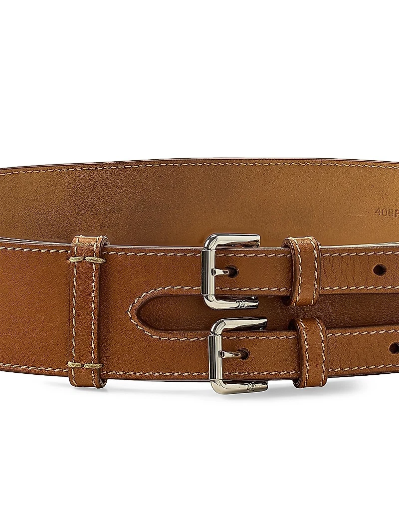 Double-Buckle Leather Belt