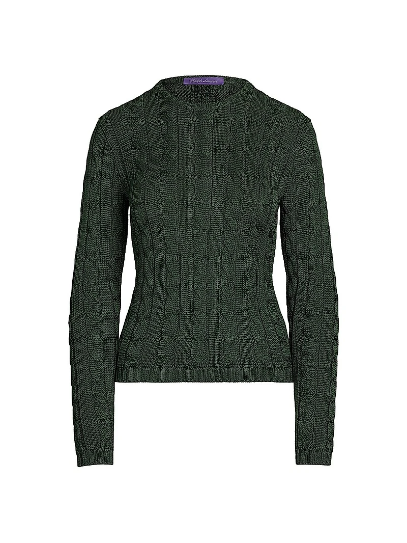 Cable-Knit Silk Crewneck Sweater