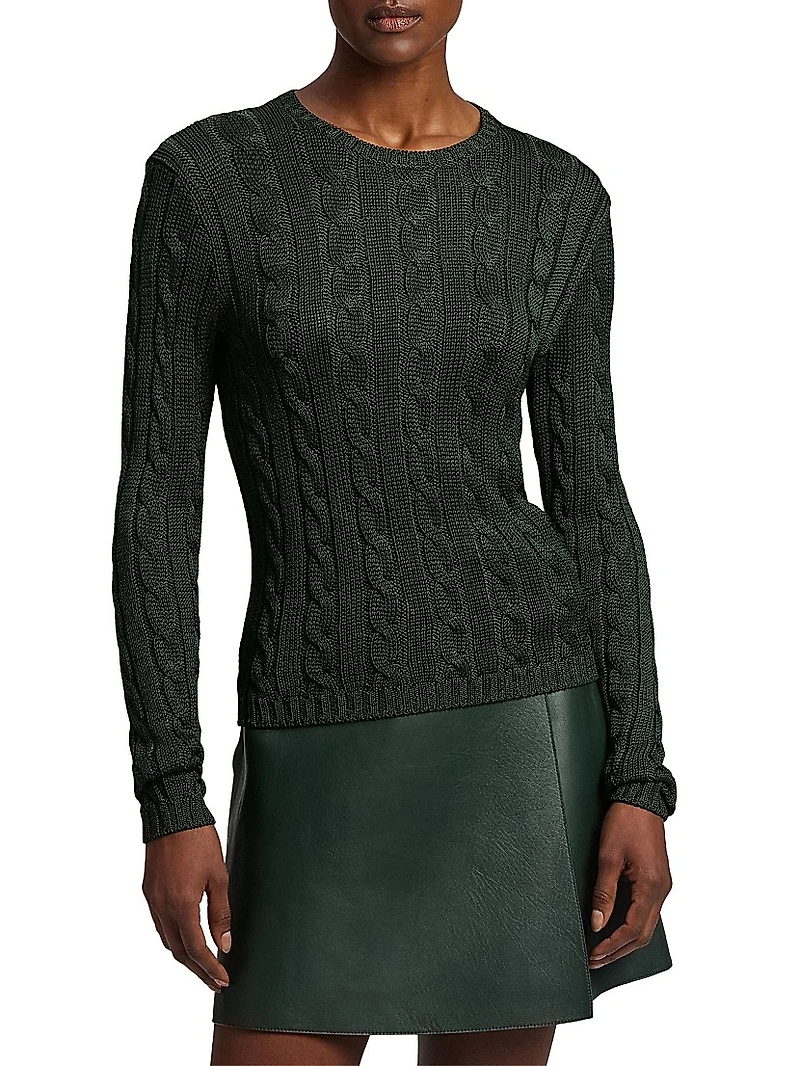 Cable-Knit Silk Crewneck Sweater