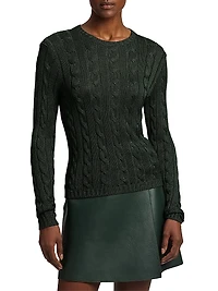 Cable-Knit Silk Crewneck Sweater