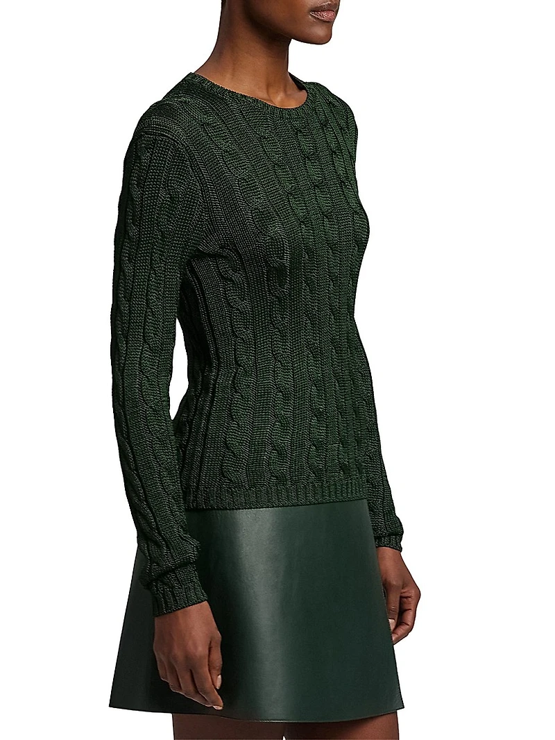 Cable-Knit Silk Crewneck Sweater