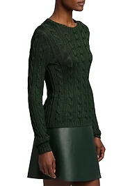 Cable-Knit Silk Crewneck Sweater