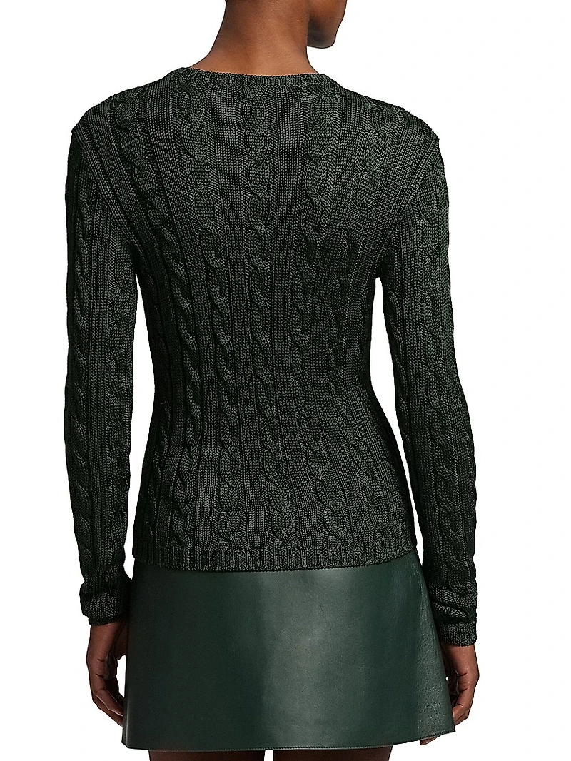Cable-Knit Silk Crewneck Sweater