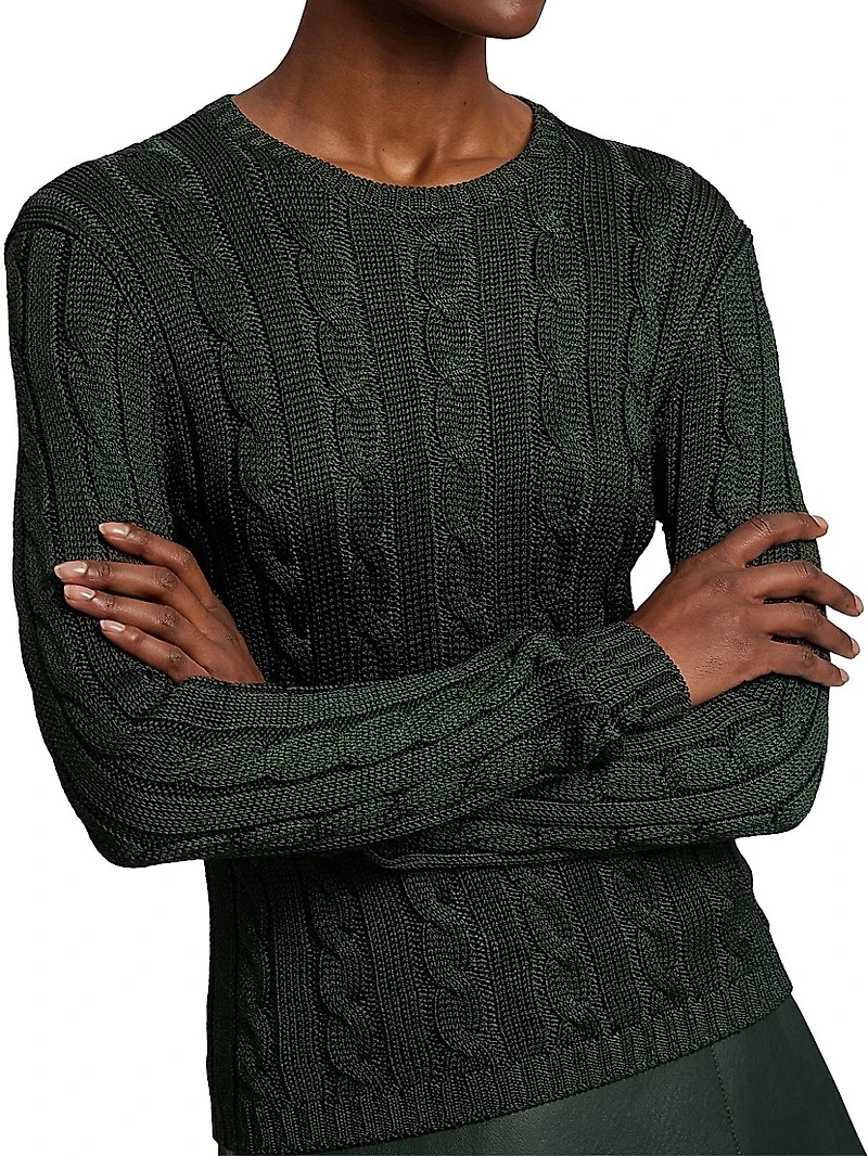 Cable-Knit Silk Crewneck Sweater