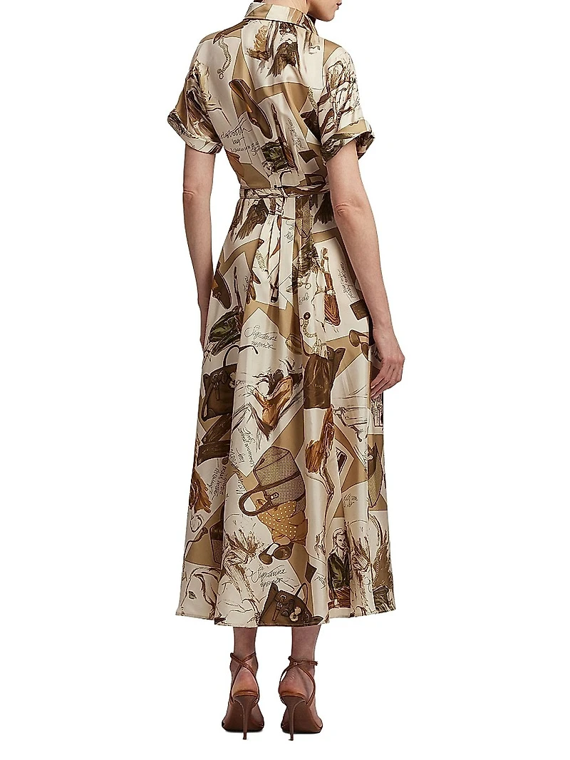 Donatella Diary-Print Silk Maxi Shirtdress