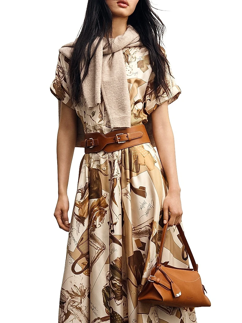 Donatella Diary-Print Silk Maxi Shirtdress