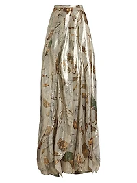 Patricia Equestrian-Print Silk Lamé Maxi Skirt