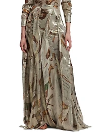 Patricia Equestrian-Print Silk Lamé Maxi Skirt
