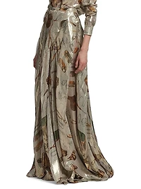 Patricia Equestrian-Print Silk Lamé Maxi Skirt