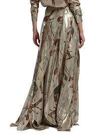 Patricia Equestrian-Print Silk Lamé Maxi Skirt