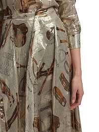 Patricia Equestrian-Print Silk Lamé Maxi Skirt