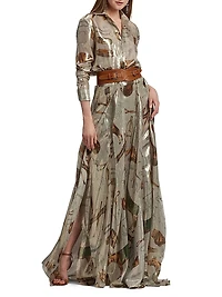 Patricia Equestrian-Print Silk Lamé Maxi Skirt