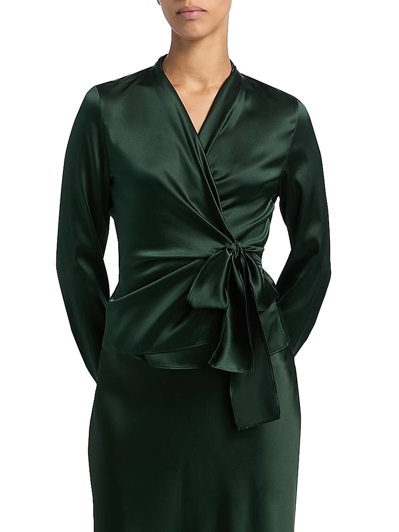 Shea Silk Charmeuse Wrap Blouse