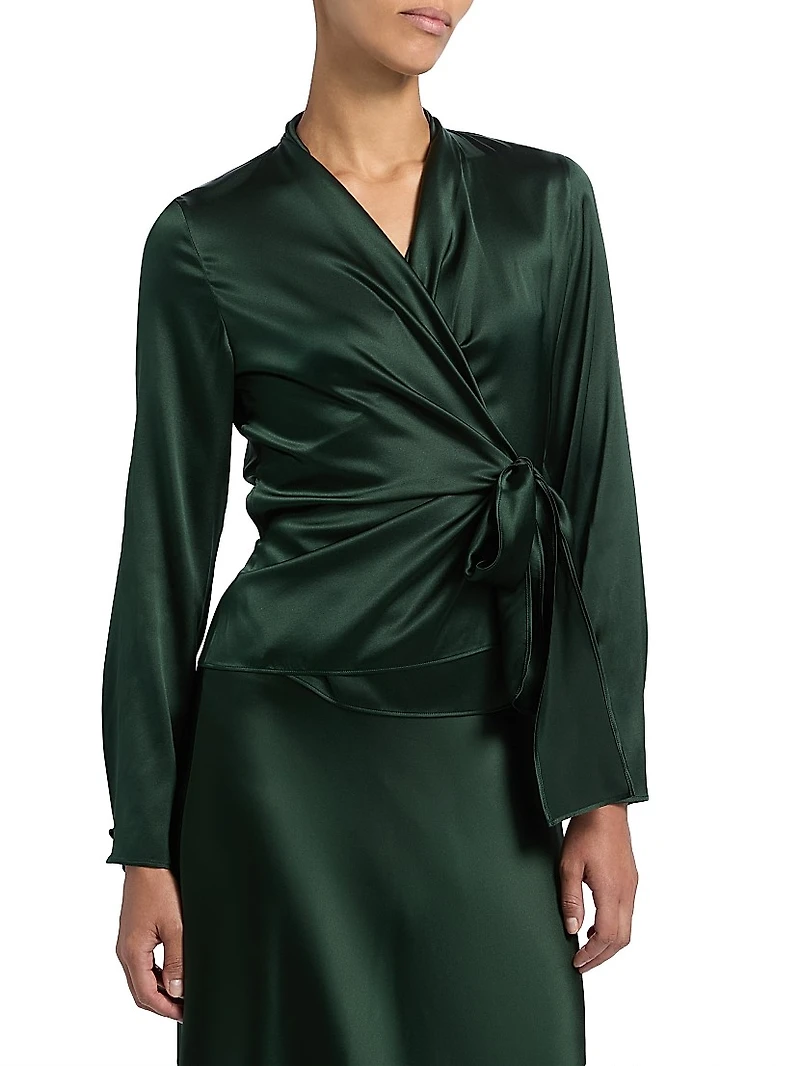 Shea Silk Charmeuse Wrap Blouse