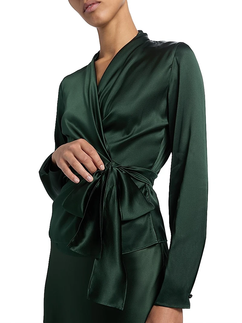 Shea Silk Charmeuse Wrap Blouse