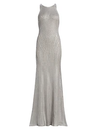 Foiled Rib-Knit Sleeveless Mermaid Gown
