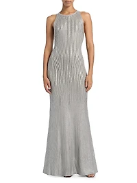 Foiled Rib-Knit Sleeveless Mermaid Gown