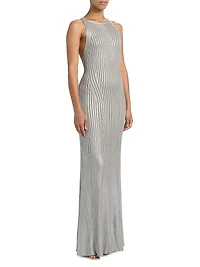 Foiled Rib-Knit Sleeveless Mermaid Gown
