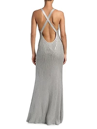 Foiled Rib-Knit Sleeveless Mermaid Gown