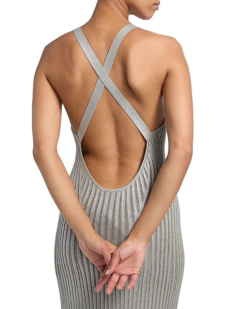 Foiled Rib-Knit Sleeveless Mermaid Gown