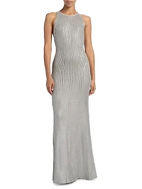Foiled Rib-Knit Sleeveless Mermaid Gown