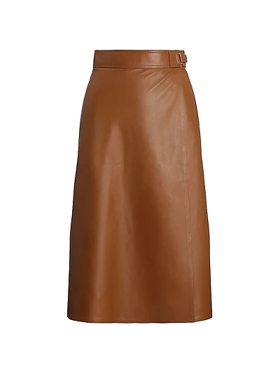Jackeline Wrap Leather Knee-Length Skirt