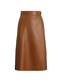 Jackeline Wrap Leather Knee-Length Skirt