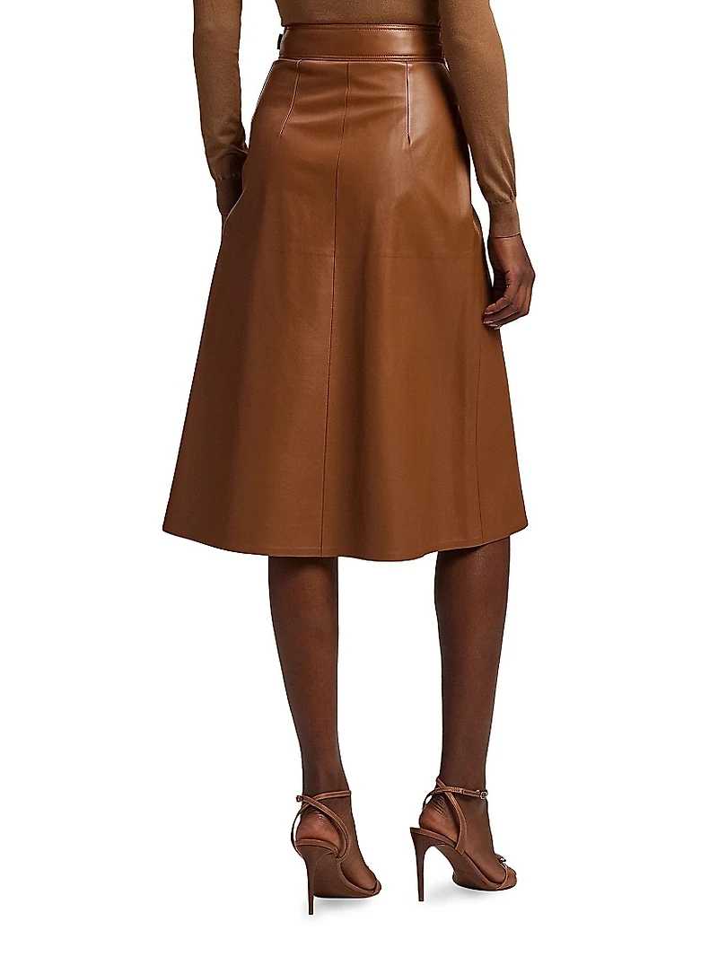 Jackeline Wrap Leather Knee-Length Skirt