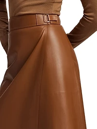 Jackeline Wrap Leather Knee-Length Skirt