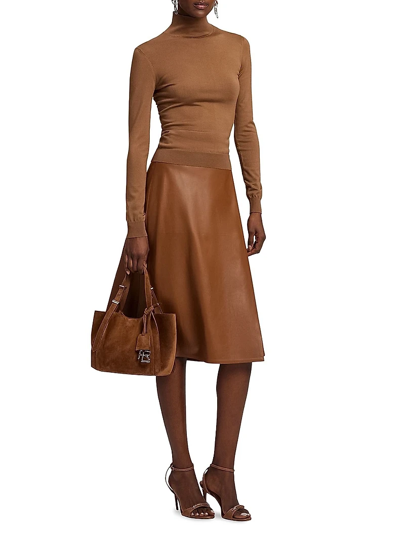 Jackeline Wrap Leather Knee-Length Skirt